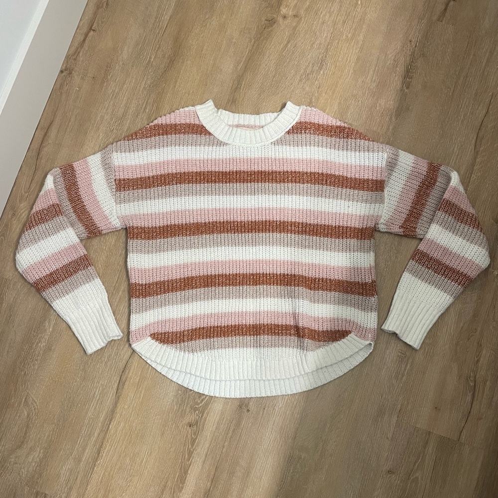 SO Women's Striped Sweater - Pink, Rust, and White